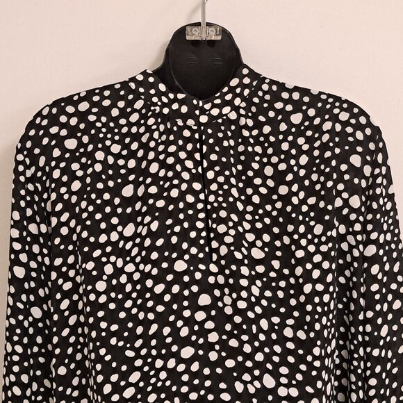 Ann Taylor Factory White Polka Dot Long Sleeve Blouse NWT Misses Size Large - Picture 2 of 10